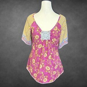Unity World Wear Floral Boho Crochet Detail Top